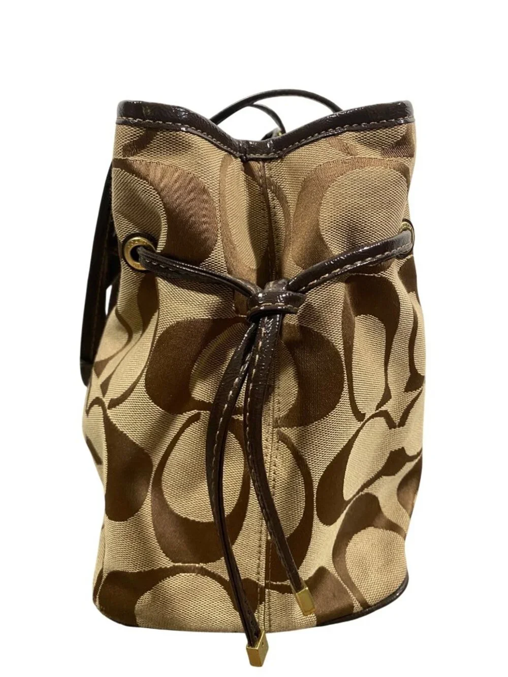 Coach Signature Canvas Tote Bag With Brown Leather Trim & Gold Hardware F21949